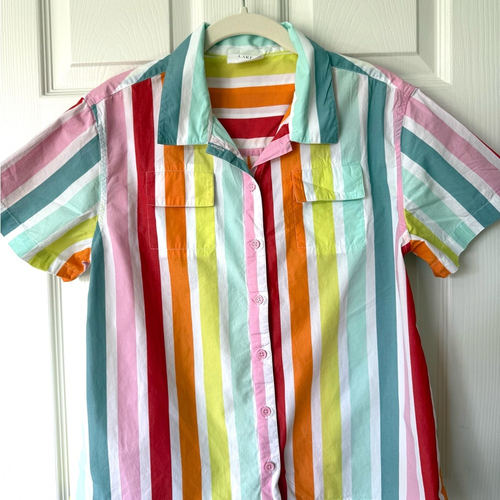 LAKE x Atlantic-Pacific Sadie Shorts Pajama Set Rainbow Stripe Size SMALL $124 - Picture 3 of 5